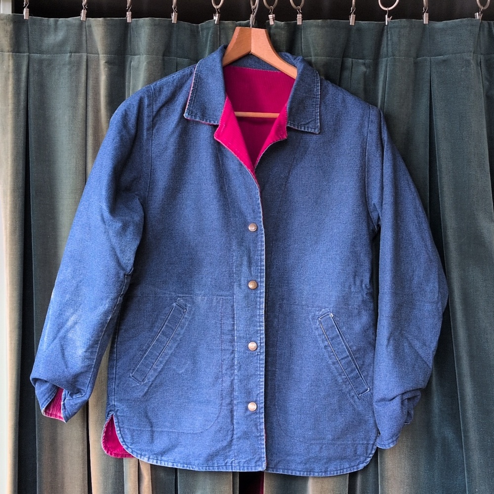 L.L Bean Vintage Workwear Chore Jacket Reversible Denim Corduroy With Snap Front
